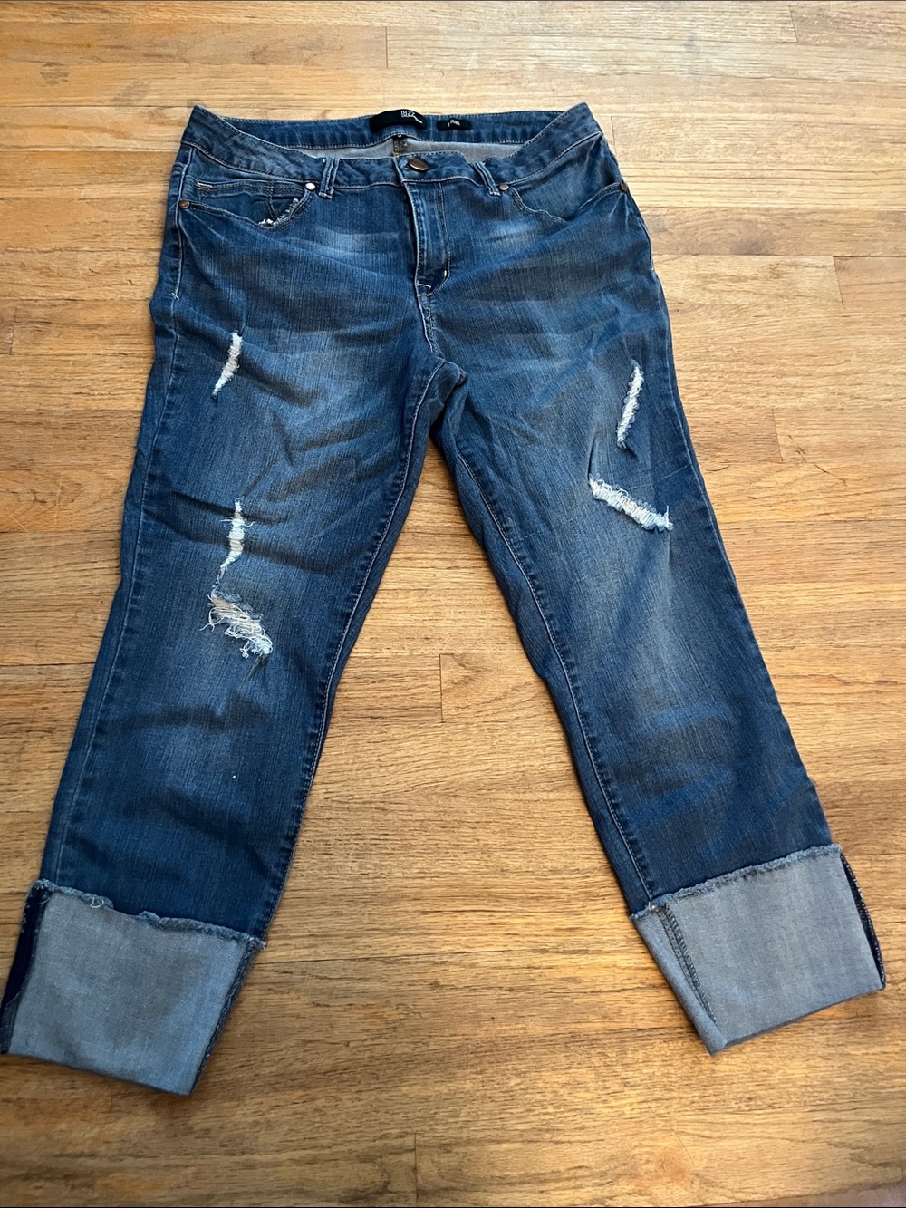 1822 Denim Women's Distressed Boyfriend Jeans in Dark Blue